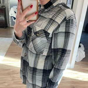Black Plaid Fleece Lined Jacket